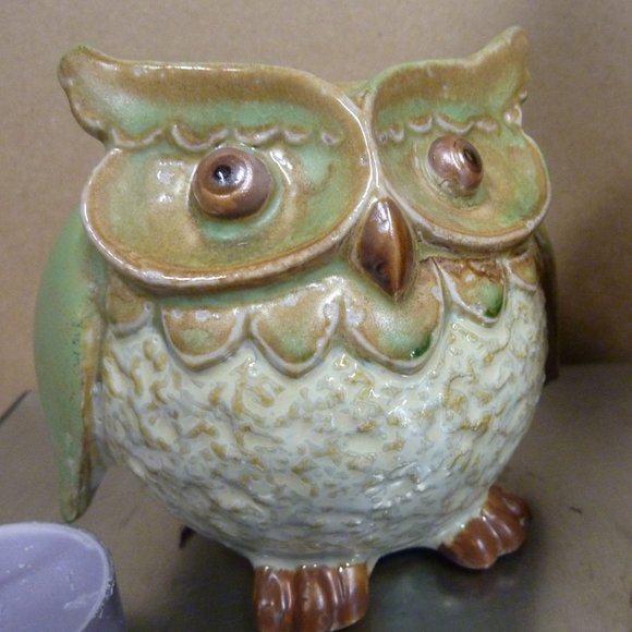 🦉 Owl candle holder Celedon Earthenware Rustic NIB - Picture 1 of 6